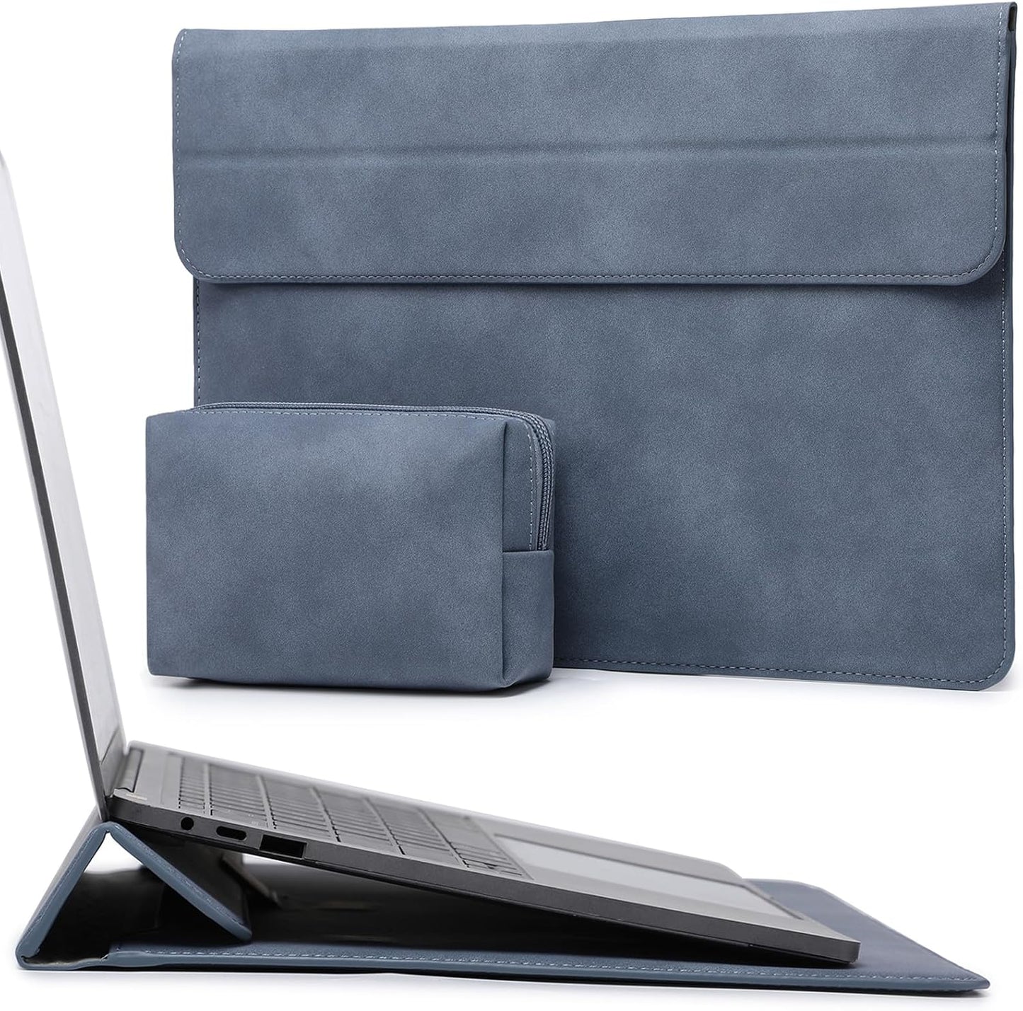HYZUO 13 Inch Laptop Sleeve Case with Stand for 2025-2018 MacBook Air 13 M4 M3 M2 M1, 2025-2016 MacBook Pro 13 M2 M1, 13" iPad Pro/Air, Surface Pro 11/10/9, XPS 13, with Pouch, Haze Blue