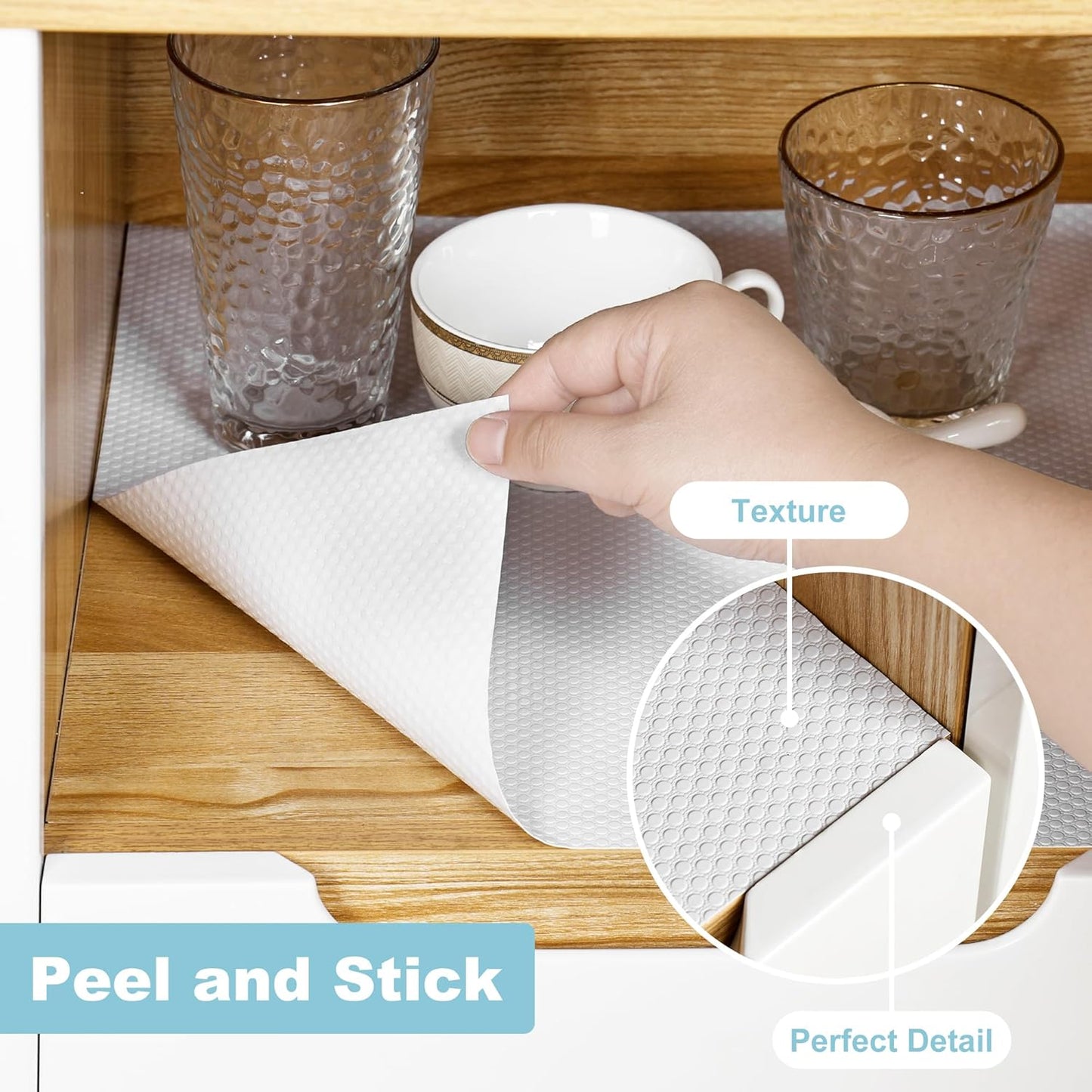 PABUSIOR Adhesive Cabinet Liner White: 15 Inch Wide Peel and Stick Drawer Mat - Non-Slip Waterproof Shelf Liner for Kitchen Cupboard 15" x 120"