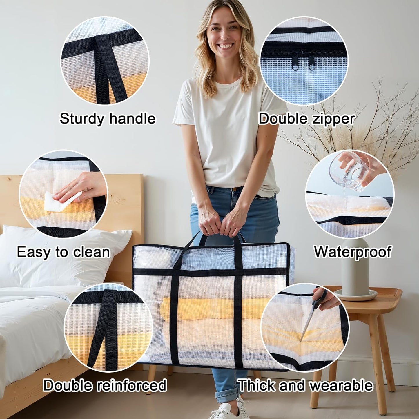 6 Pack Clear Blanket Storage Bags with Zipper, Vinyl Foldable Moving Bags Closet Organizers and Storage Containers for Bedding, Blankets, Comforters, Clothing, Toys, Quilt, Duvet, 40L