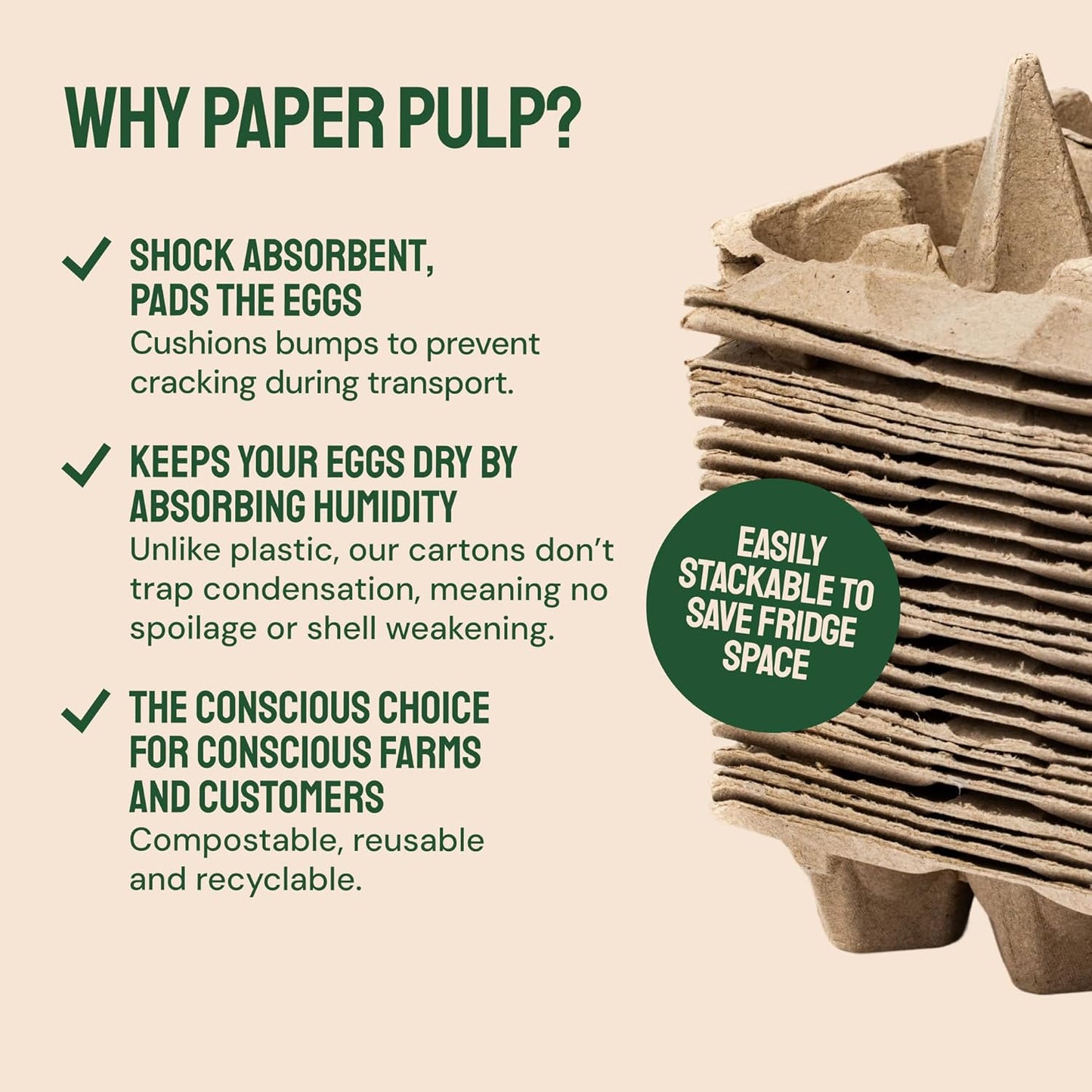 PTCOM Hatortempt Bulk Egg Cartons - 24-Pack, Reusable 12-Count Basket - Recycled Paper Pulp Protection & Ventilation - Fits Small to XL Sizes - Cardboard Dozen Egg Carton Basket