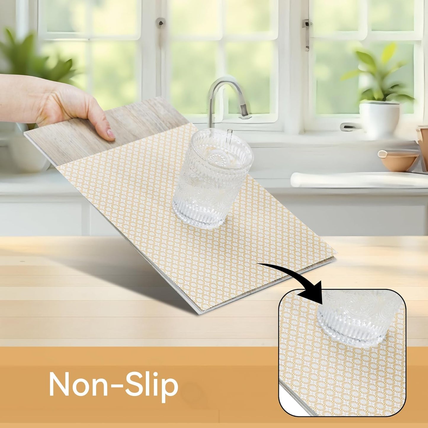 FIFTY FEET 12"x120" Non-Adhesive Shelf Liner for Kitchen Cabinets and Drawers, Washable Non-Slip PVC Cabinet Liner (Yellow Circle)(1 Roll)