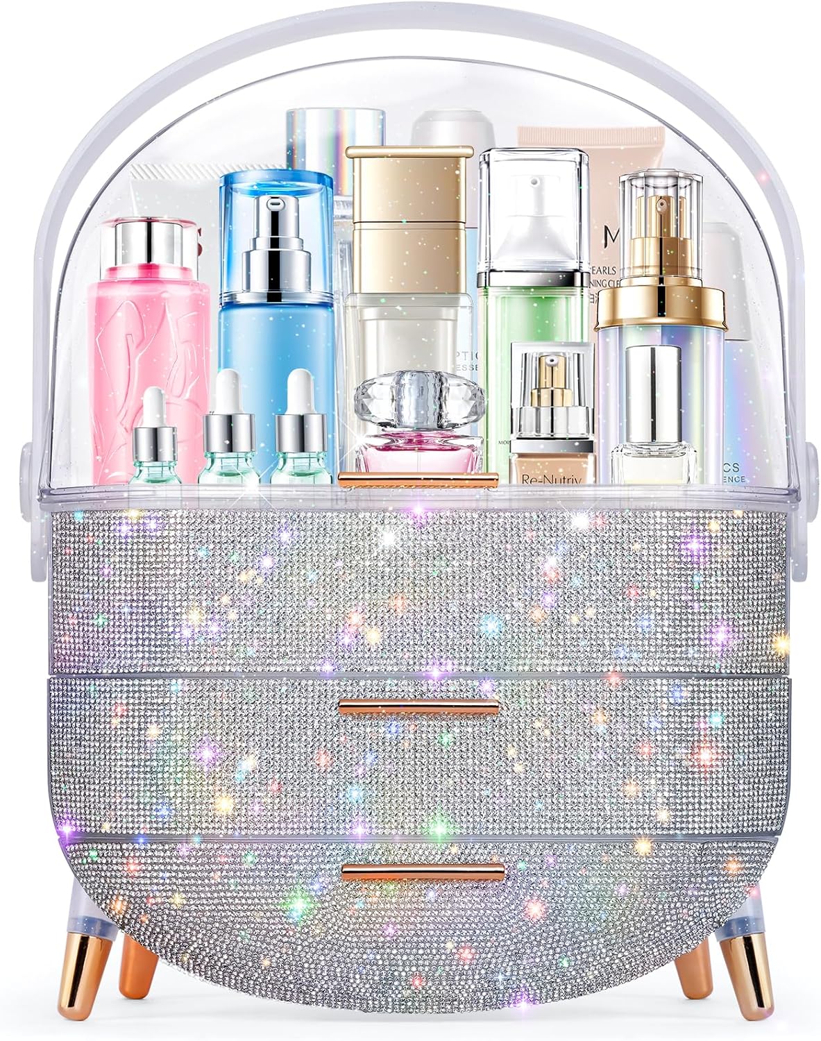 Teen Girls Gift Makeup Organizer, Skincare & Jewelry Storage, Cosmetics Display Case, Makeup Holder, Bathroom Organizer (Bling Rhinestone)