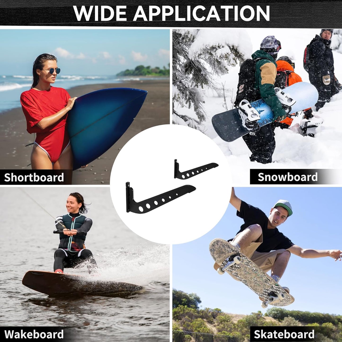 1 Board Surf Rack Wall Mount for Surfboard, Wakeboard, Snowboard Storage Adjustable Wall Hangers Boards Display