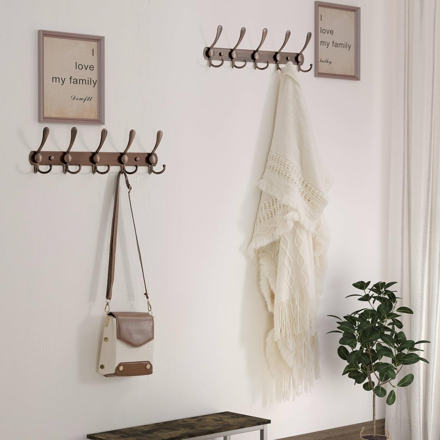 Dseap Wall Mounted Coat Rack - 5 Tri Hooks, Heavy Duty, Stainless Steel, Metal Coat Hook Rail for Coat Hat Towel Purse Robes Mudroom Bathroom Entryway,Antique Copper