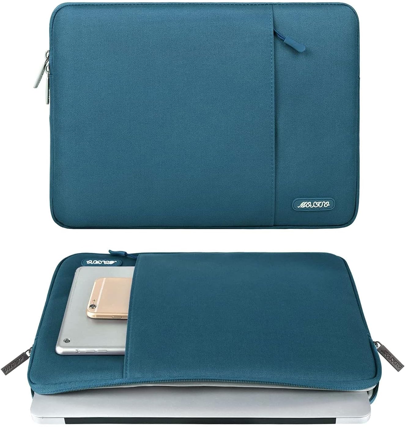 MOSISO Laptop Case 13.3 inch, 13-13.3 inch Laptop Sleeve Compatible with MacBook Air/Pro 13/Pro 14 M5 M4 M3 M2 M1, HP Dell ASUS Lenovo,Polyester Vertical Computer Sleeve Bag with Pocket, Deep Teal