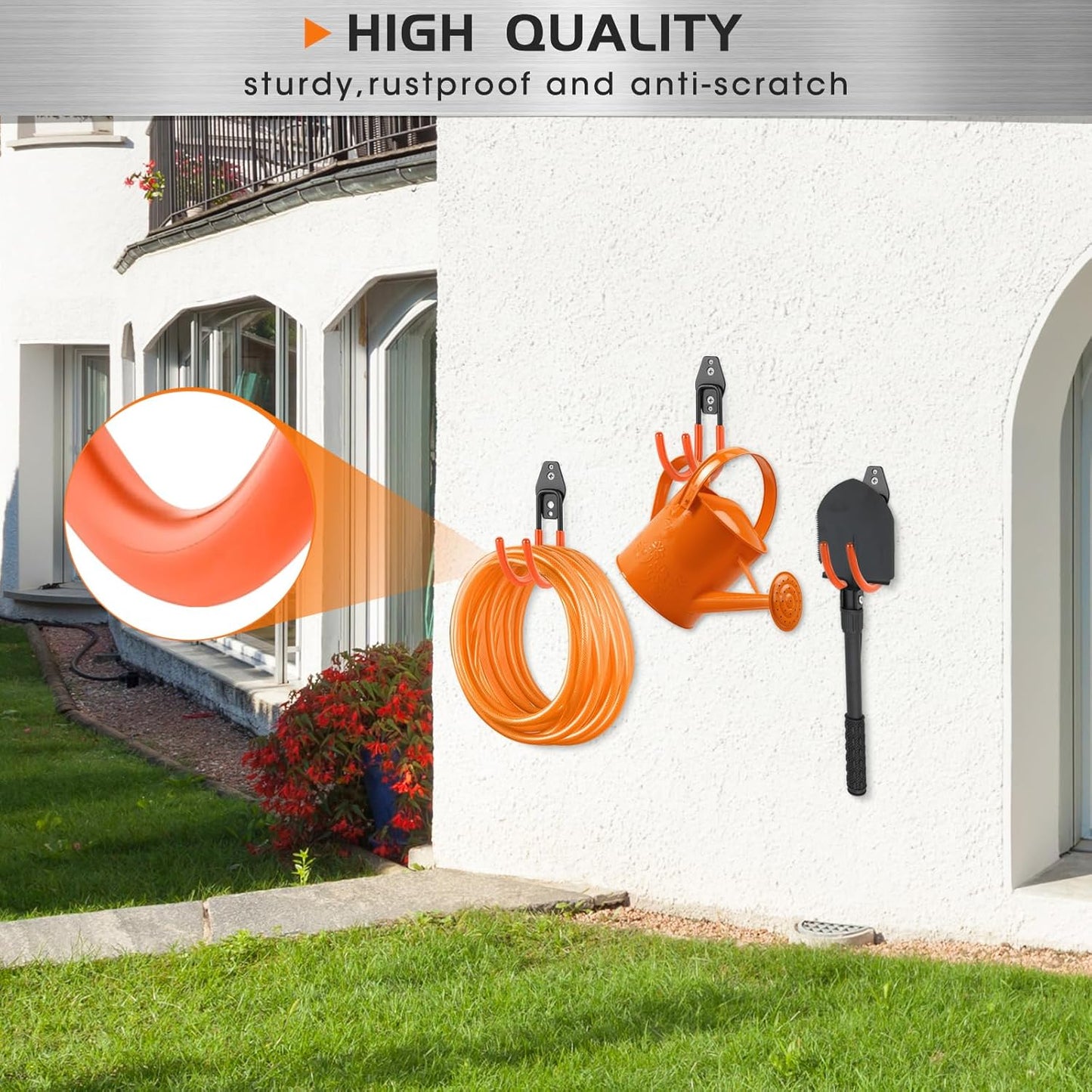 Heavy Duty Hose Hook, Garage Storage Utility Hooks, Garden Hose Hooks with Coating, Wall Mount Hooks for Bikes, Tools, Ladders, Cables, and Outdoor Equipment, Orange