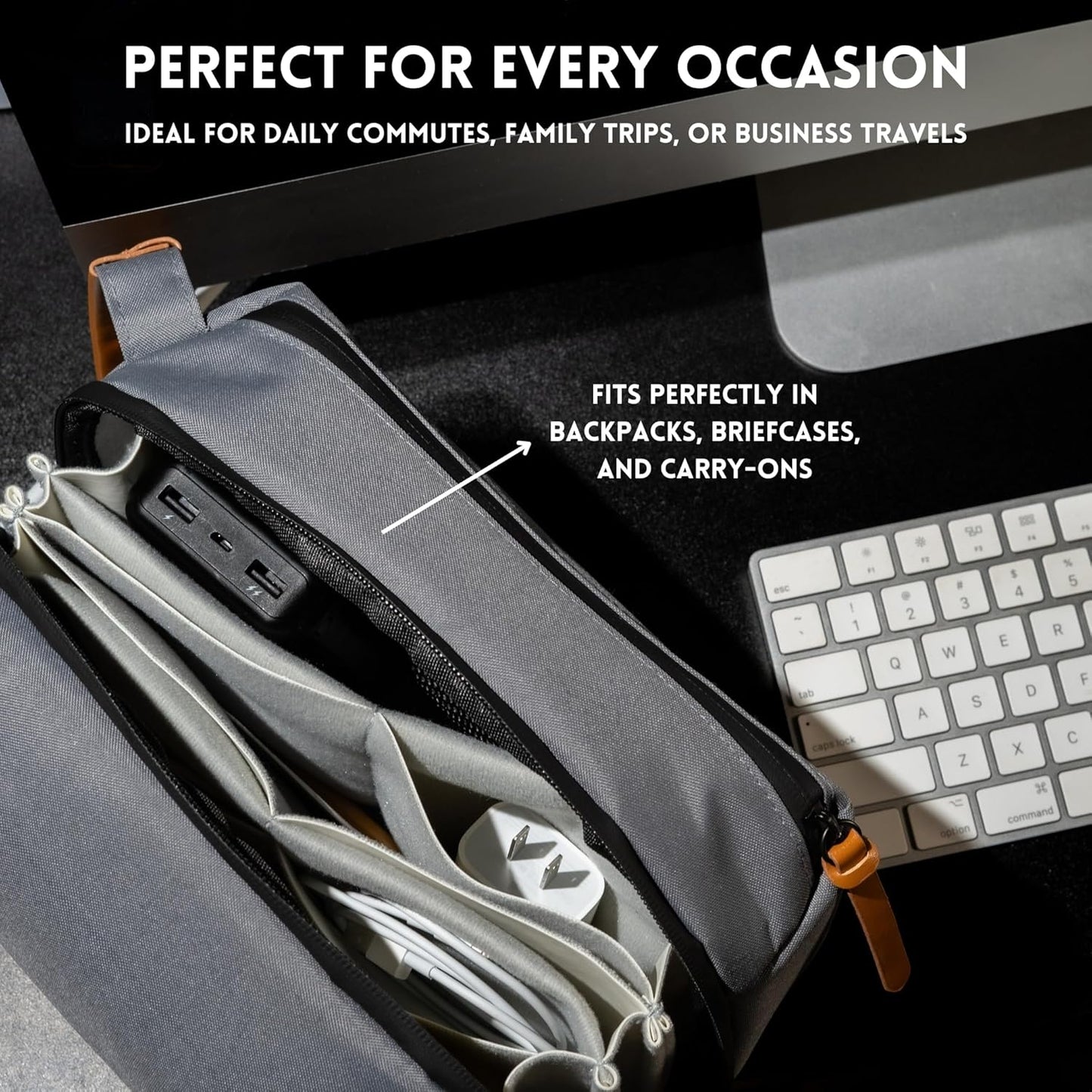 Large Electronics Organizer and Tech Travel Bag – Premium Portable Case for Cables, Chargers, Cords, and Accessories – Ideal pouch for your Travel Essentials and Commuting needs (Grey)