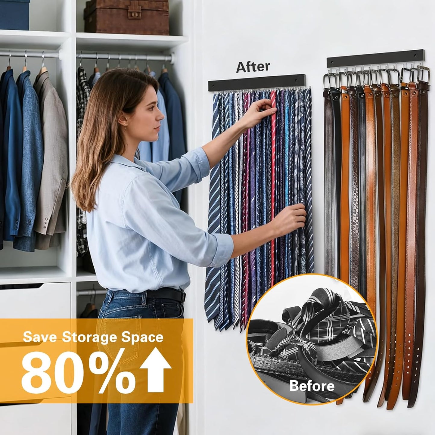 Hanging Jewelry Organizer, belt hanger with 14 Rotating 180° Coat Rack, 14.5in Key Holder for Keys, Necklaces, Ties, Bag