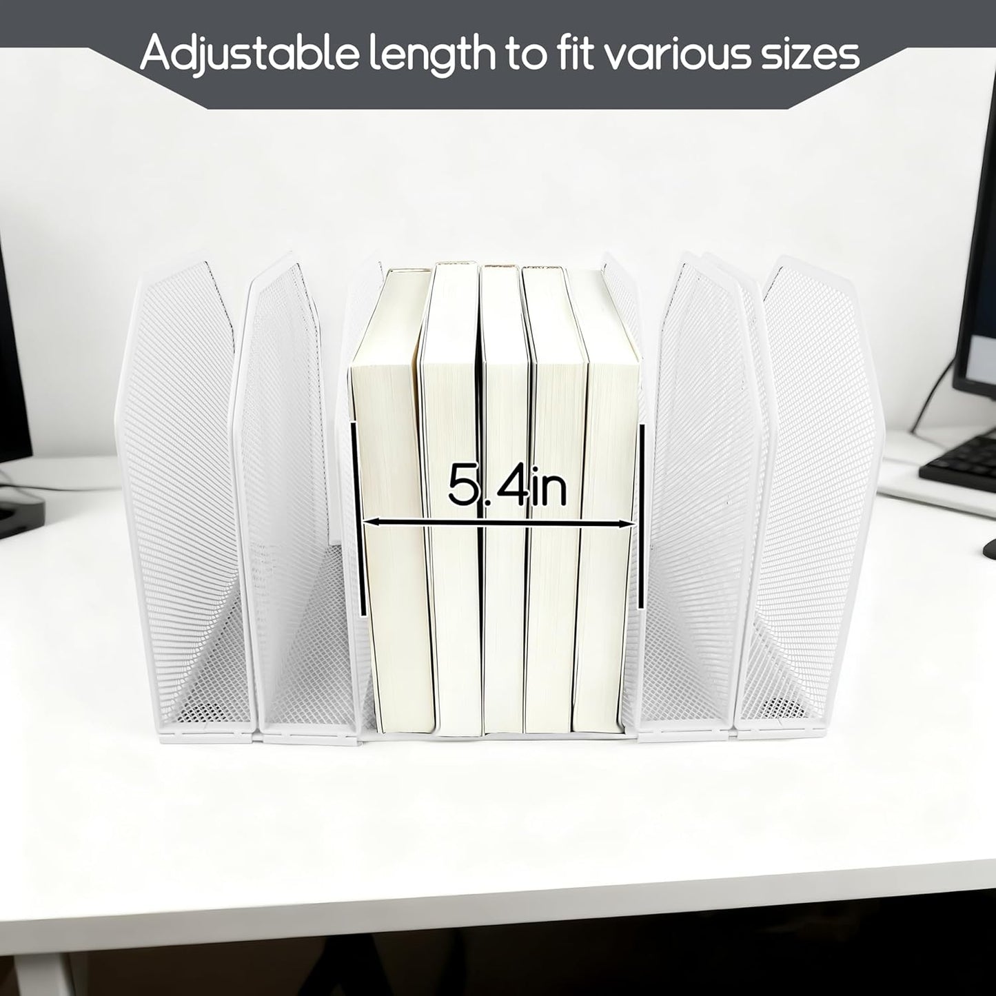 Adjustable Desk File Organizer,Detachable Office Folder Organizer,Compact Vertical Desk File Holder,Wrought Iron Paint,Suitable for Home, School, Office Classrooms (White - 7 grids)