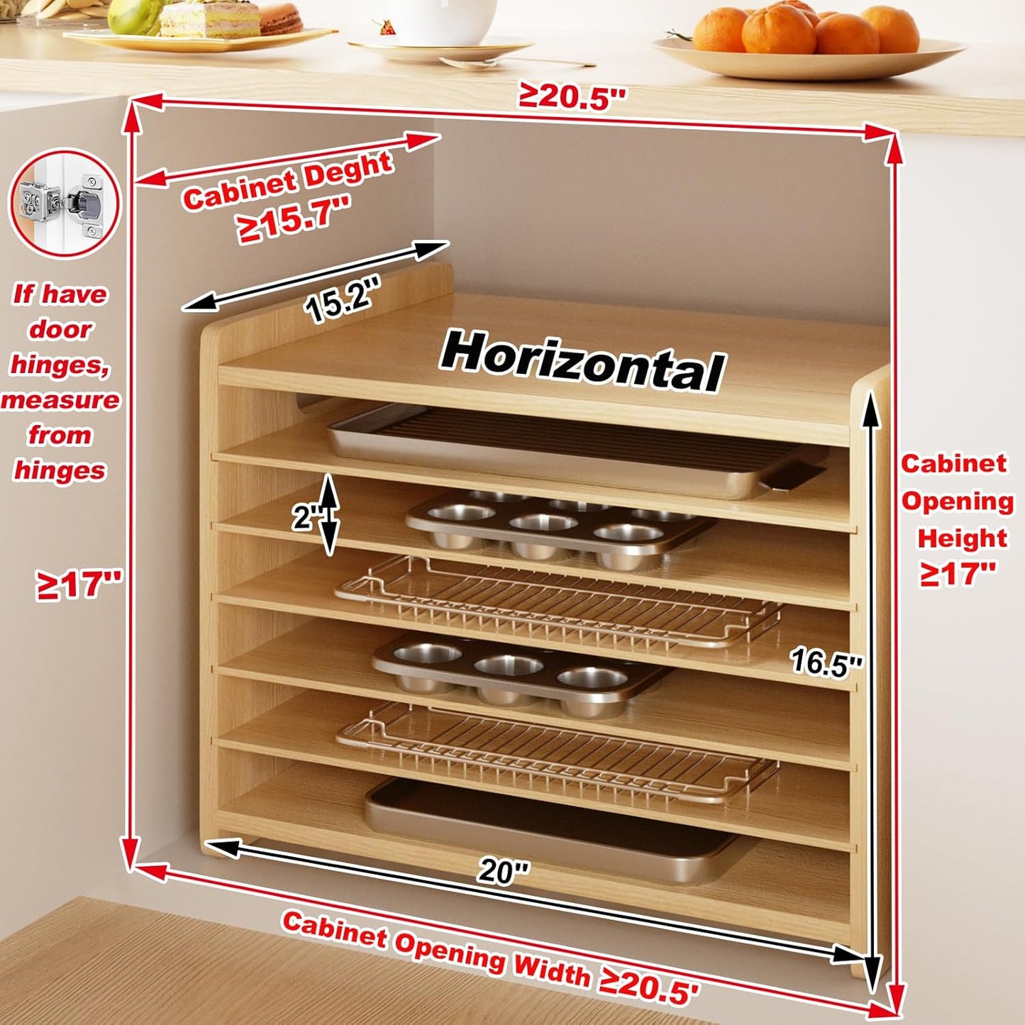 7 Tier Wooden Tray Dividers for Cabinets Cookie Sheet Organizer for Pot, Pans, Baking Tray Organizer for Kitchen Documents Storage(20" W x 16.5" H x 15.2" D)