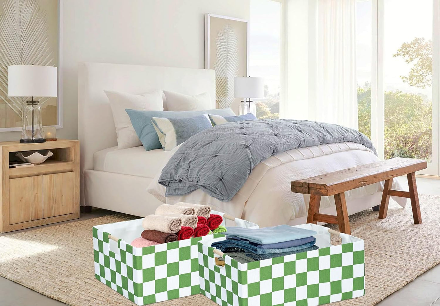 Storage Bin for Shelves Rectangle Closet Baskets Foldable Box with Handles, Gray Storage Bins, Storage Boxes for Home Office Car Dormroom