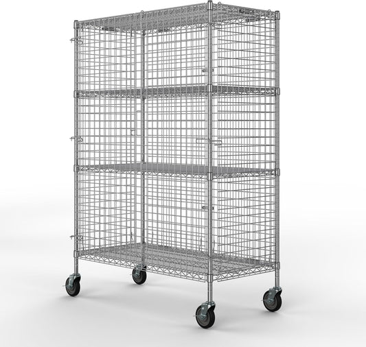 24" W x 48" L x 69" H Heavy Duty Utility Commercial Grade Metal Storage NSF Unit | Chrome Mobile Security Wire Cage Kit