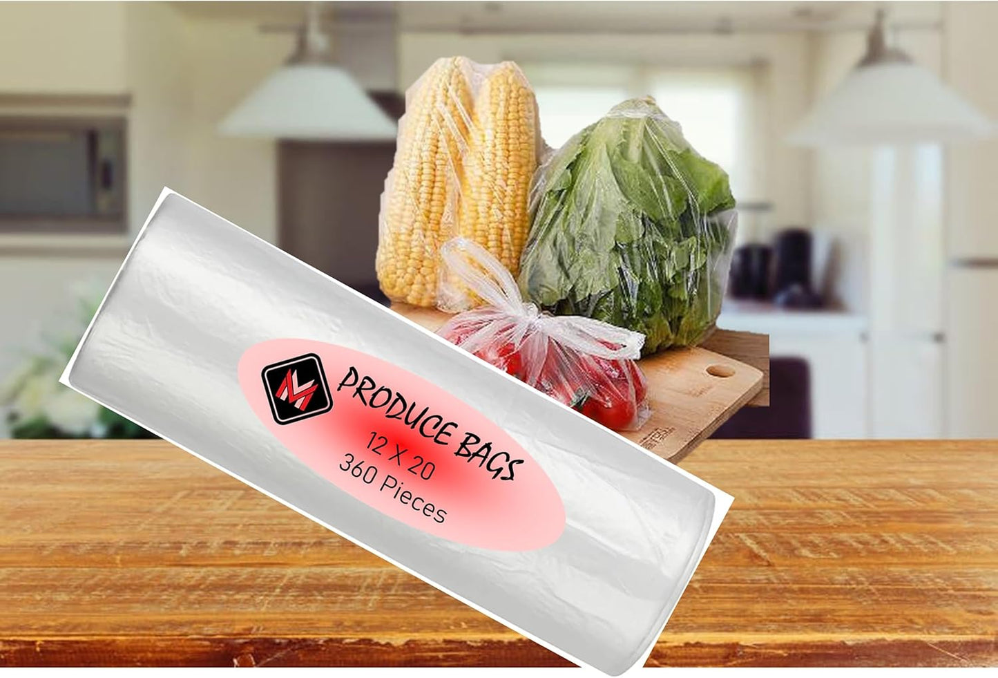 Mr Miracle Plastic Produce Bags for Food Storage - 12"x20" Clear Grocery Bag for Fruits, Vegetables, Bread - Easy Peel-Off Design, Continuous Roll, 1.75" Core, Pack of 1440 Bags [4 rolls]