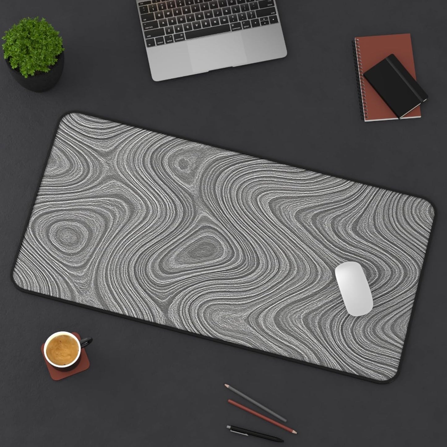 Brushed Metal Texture Desk Mat - Extended Mouse Pad & Desk Pad, Neoprene Surface, Non-Slip Rubber Base, Stitched Edges, Desk Protector for Keyboard & Mouse, Sizes 12x18/12x22/16x32 (Damascus, 16x32)