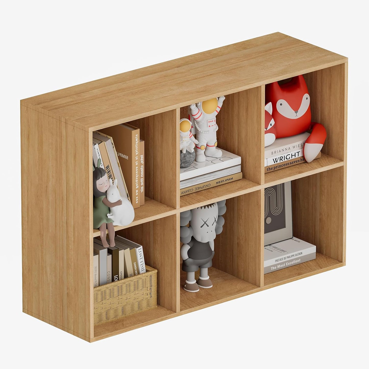 Book Shelf, Wooden Cube Storage Organizer with 11" Open Cubes, Stackable Modular Bookcase for Room Divider Storage, 2 Tier Bookshelf for Living Room, Bedroom, Office (Oak, 6-Cube)