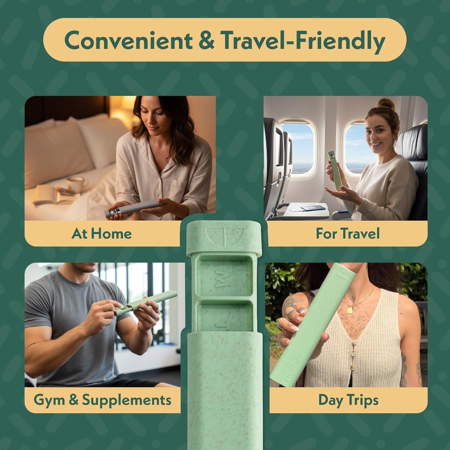 Pillar - 7-Day Pill Organizer | Weekly Medicine Pill Container Travel Box - Aesthetic Medication Holder - Stylish Travel Pill Case - Cute Small Medication Organizer 7 Day for Women (Sage Green)