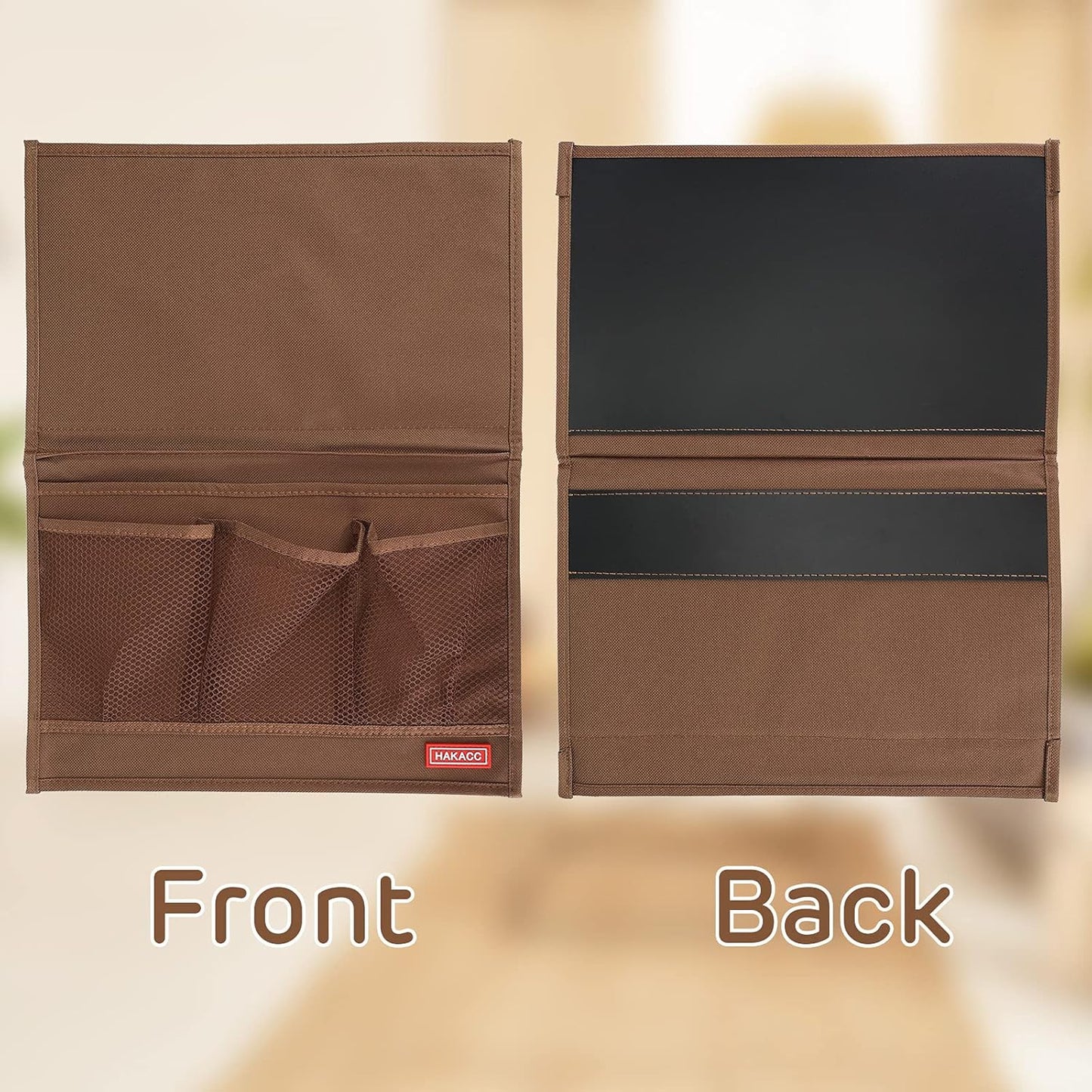 HAKACC Bedside Organizer, Bedside Storage Caddy Organizer with Hanging Pocket, Remote Holder for Bed Accessories, Brown