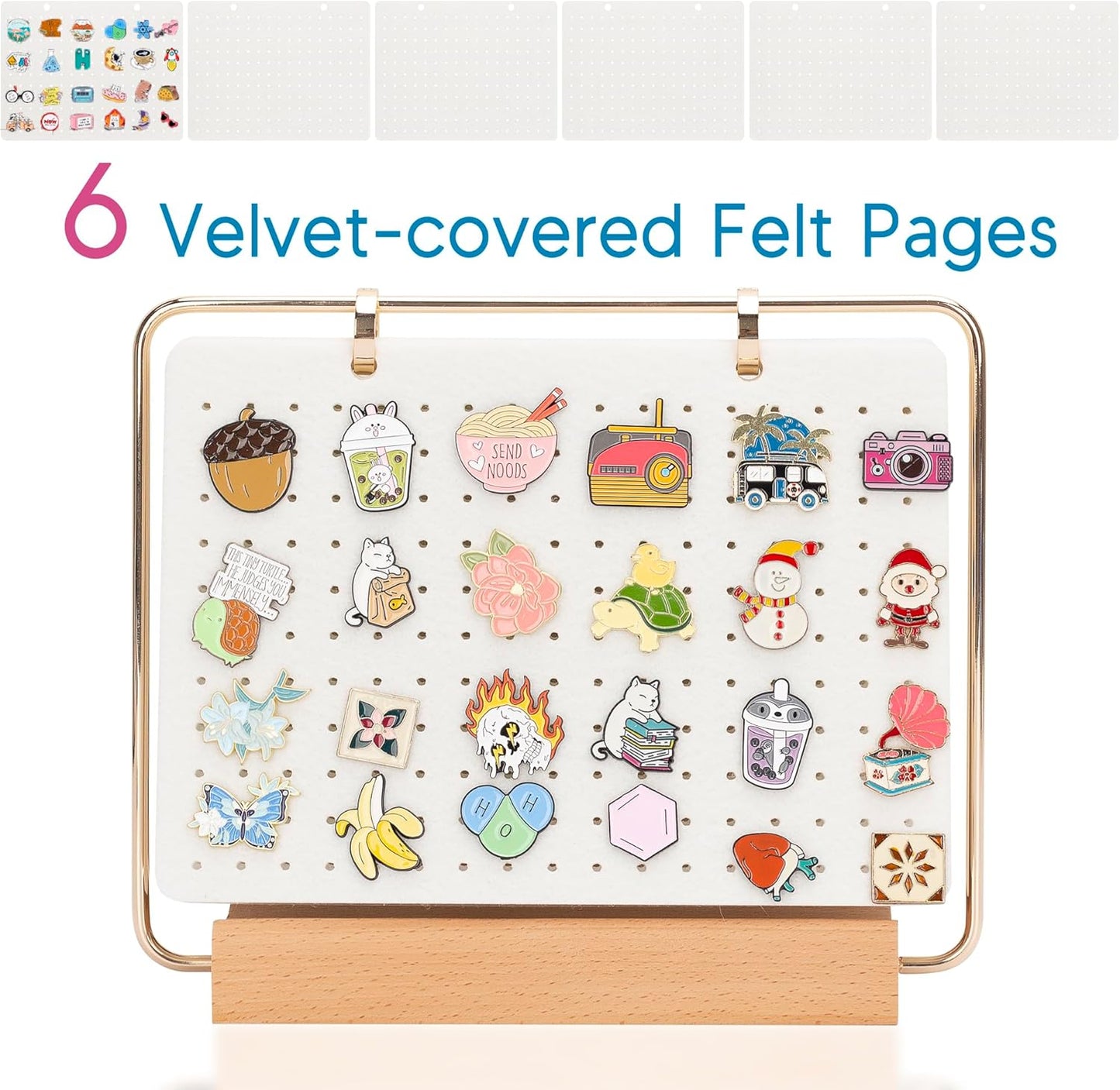 PACMAXI Display Organizers, Brooch Holder, Enamel Pin Pages for Store 180+ Pins, Collection Storage Calendar Wooden Stand With 6 Pages (Not Include Any Accessories) (White)