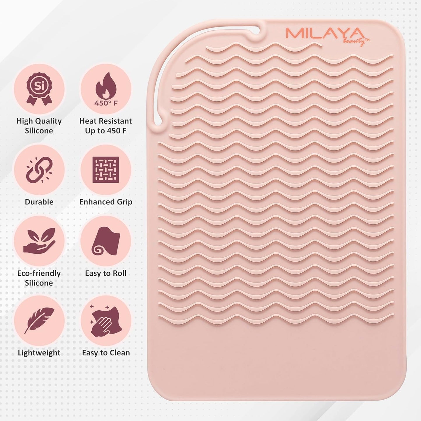 Vanity Accessories Heat Resistant Mat – Silicone Flat Iron & Curling Iron Holder, Non-Slip Vanity Mat & Hot Tool Mat for Home, Salon, or Travel Use