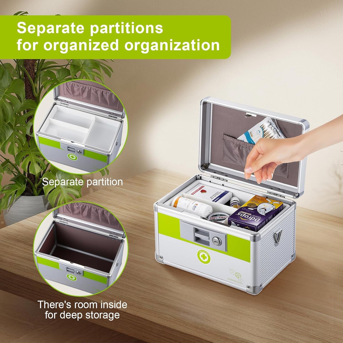 Medication Lock Box with key, First Aid Key Box with Lock,medicine lock box with key，Lock Box for Medication，Lockable Medicine Storage Box,12 x7.6x 7.8 inches [Medium]