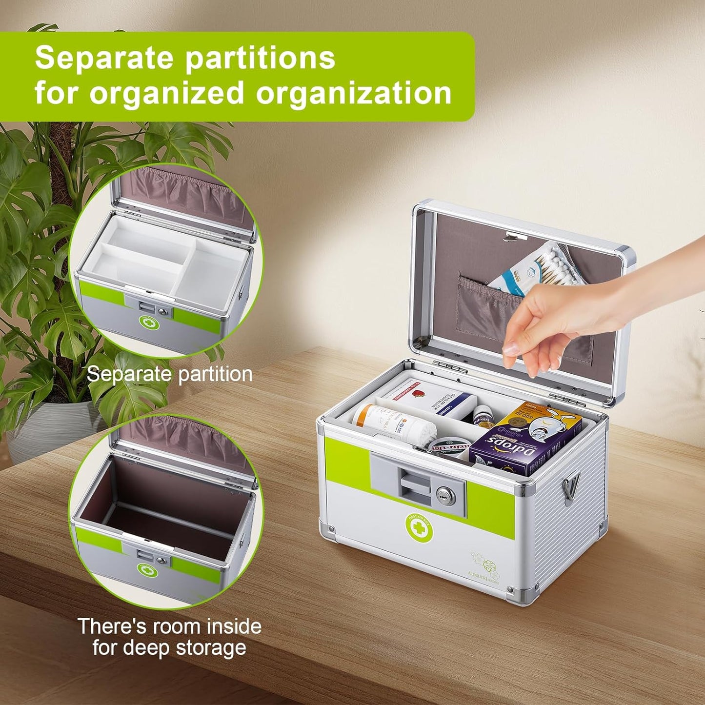 Medication Lock Box with key, First Aid Key Box with Lock,medicine lock box with key，Lock Box for Medication，Lockable Medicine Storage Box,10 x6.7x 6.7 inches [ Small]