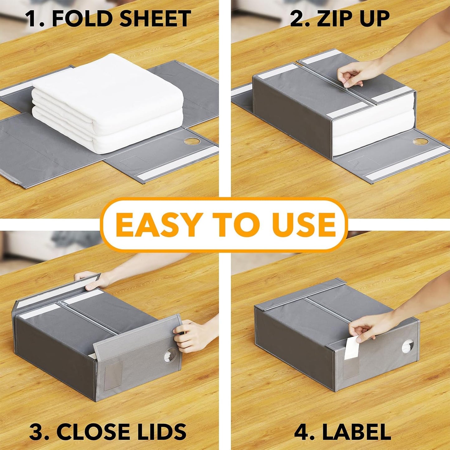 SpaceAid 10 Pack Bed Sheet Organizers and Storage, Foldable Sheet Organizer for Linen Closet, Sheets Set Folder Keeper with Window XL (Queen & King Size) Organizing Bedding Container, Gray