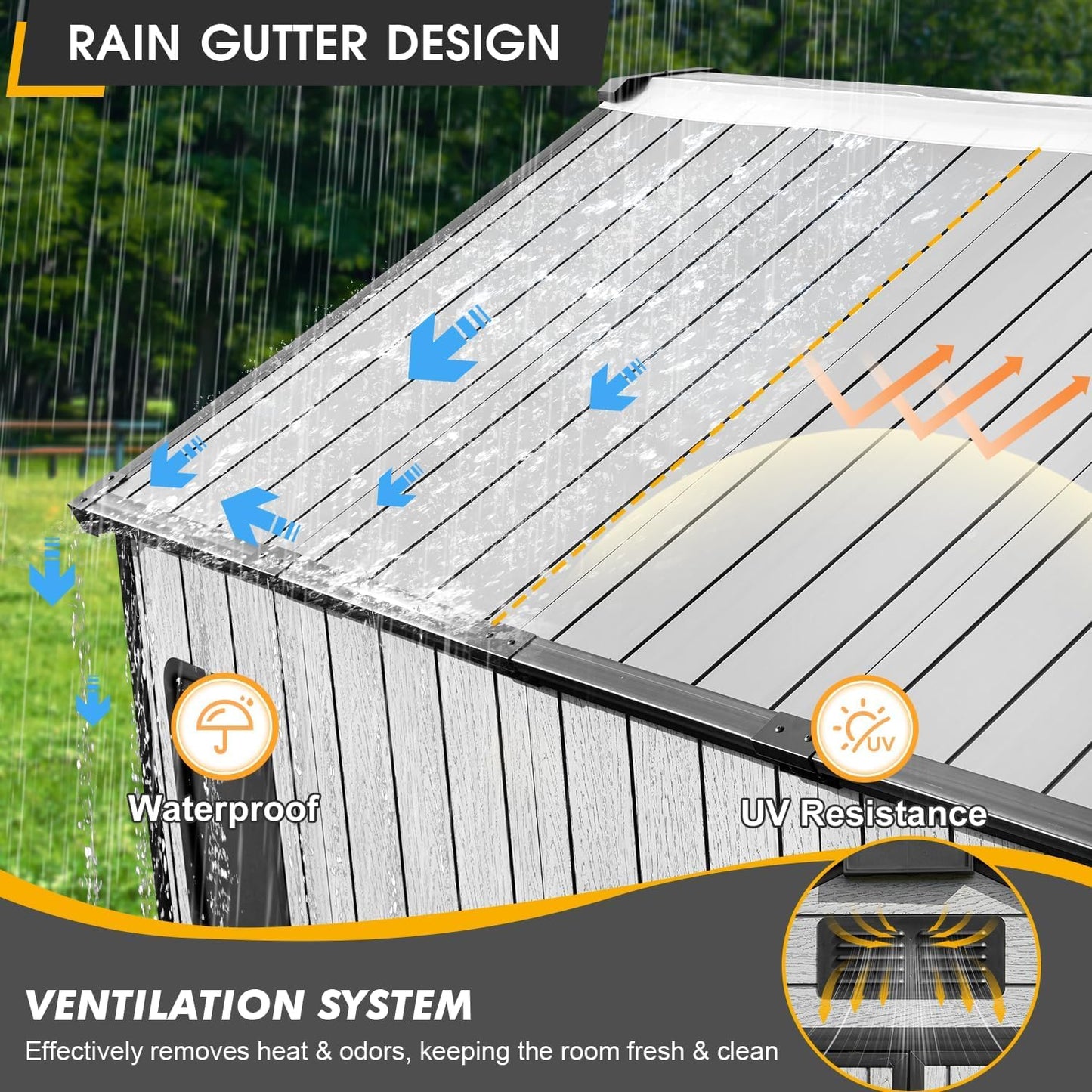 8 x 6 FT All-Weather Plastic Garden Shed, Resin Outdoor Storage Shed with Floor, Lockable Doors & Windows, Plastic Tool Shed for Poolside, Backyard, Patio