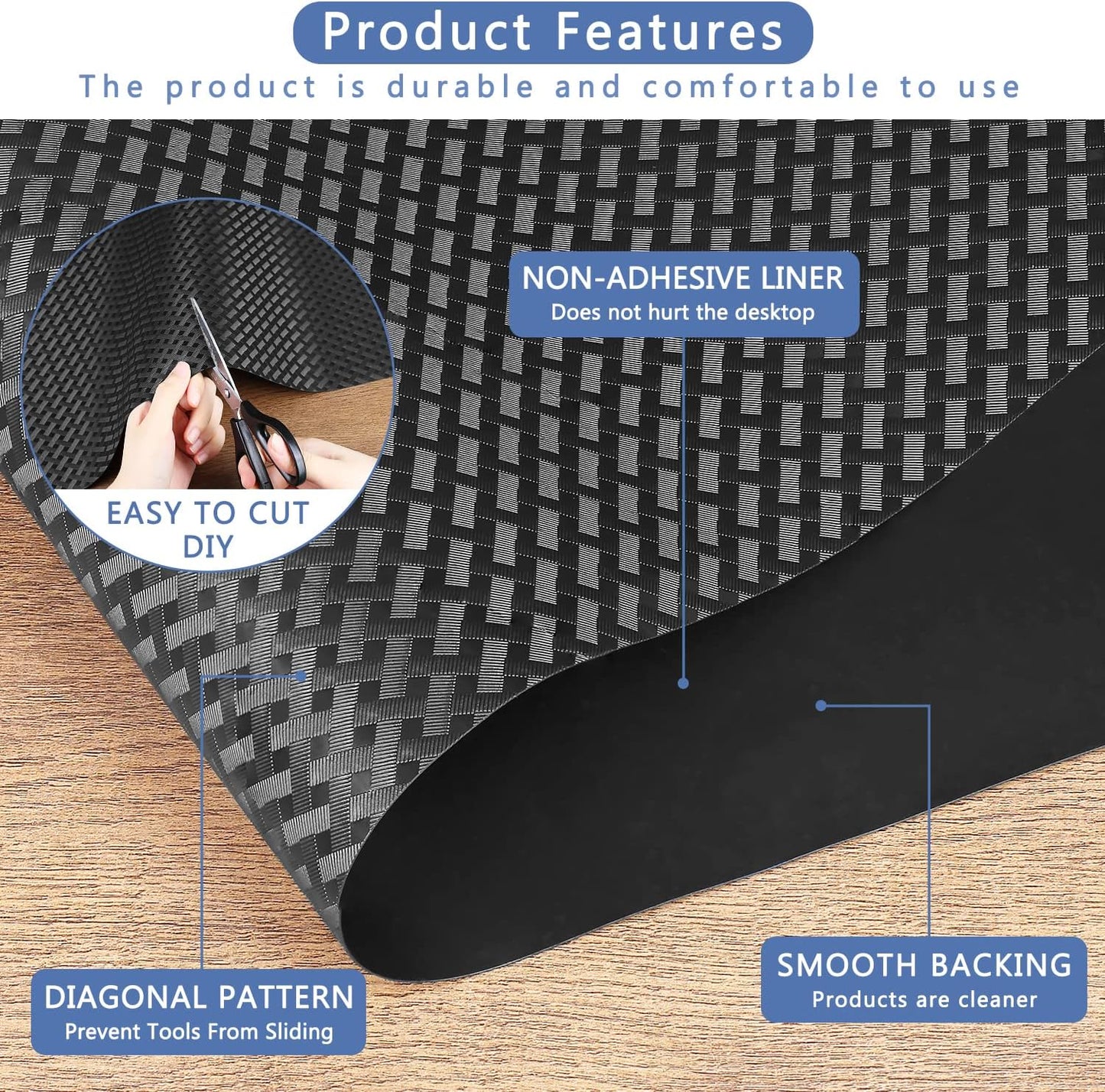 HooTown Shelf Liner Kitchen Cabinet Drawer Mats 17.5 Inch Wide x 196.8 Inch Long, Non Skid EVA Plastic Washable Oil Proof Pad for RV Drawer, Dish Plate Slippery Protection, Black
