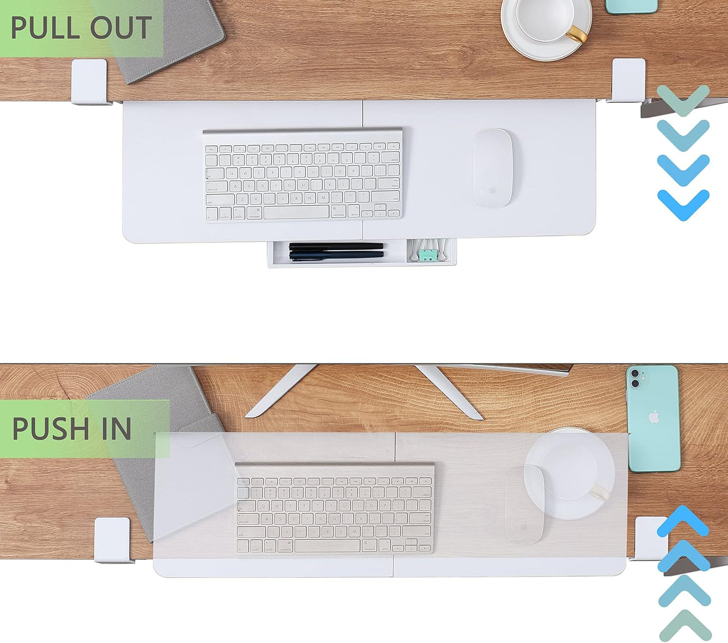 ETHU Keyboard Tray Under Desk, 26.77" X 11.81" Large Size Keyboard Tray with C Clamp-on Mount Easy to Install, Computer Keyboard Stand, Ergonomic Keyboard Tray for Home and Office(White)