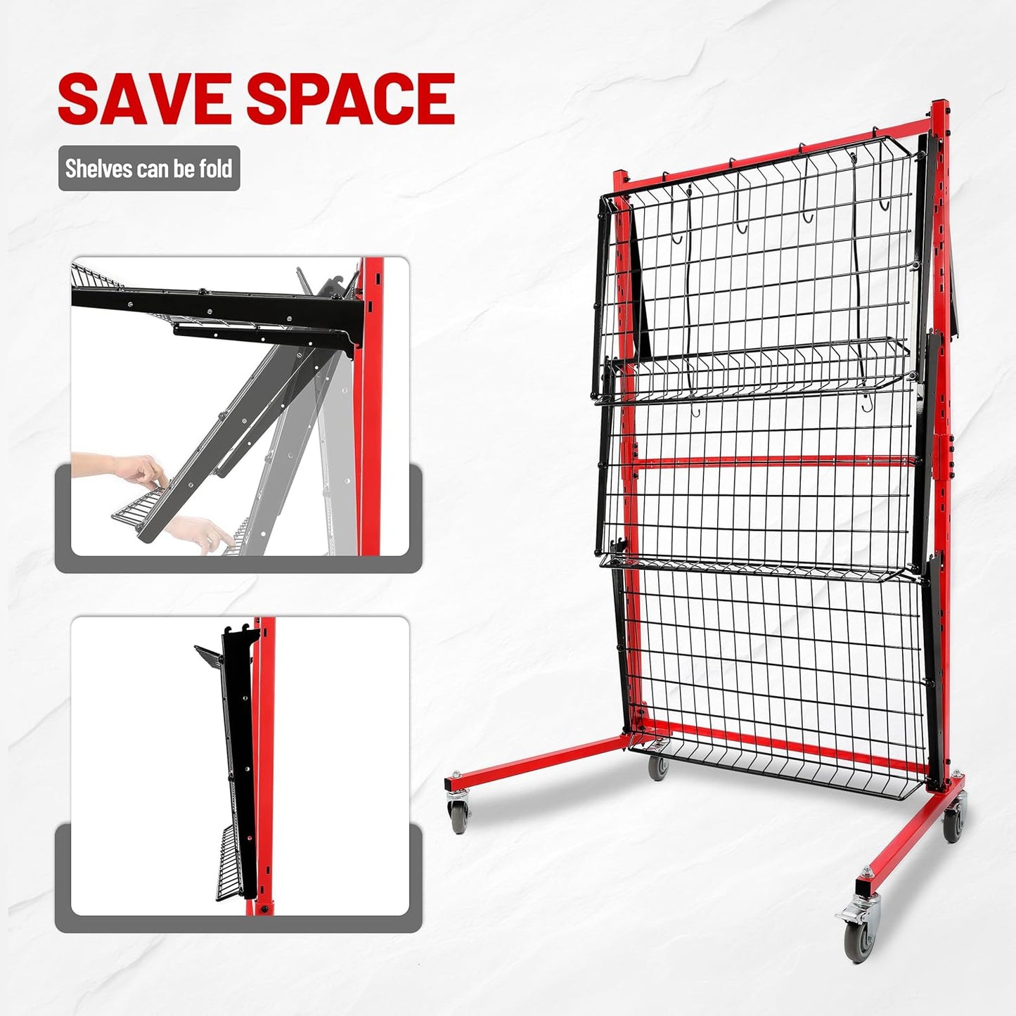 Auto Body Parts Storage Rack 3 Shelf Cart Storage Rack Stand with Locking Casters for Repair Shops Garages Heavy Duty Steel Powder Coated