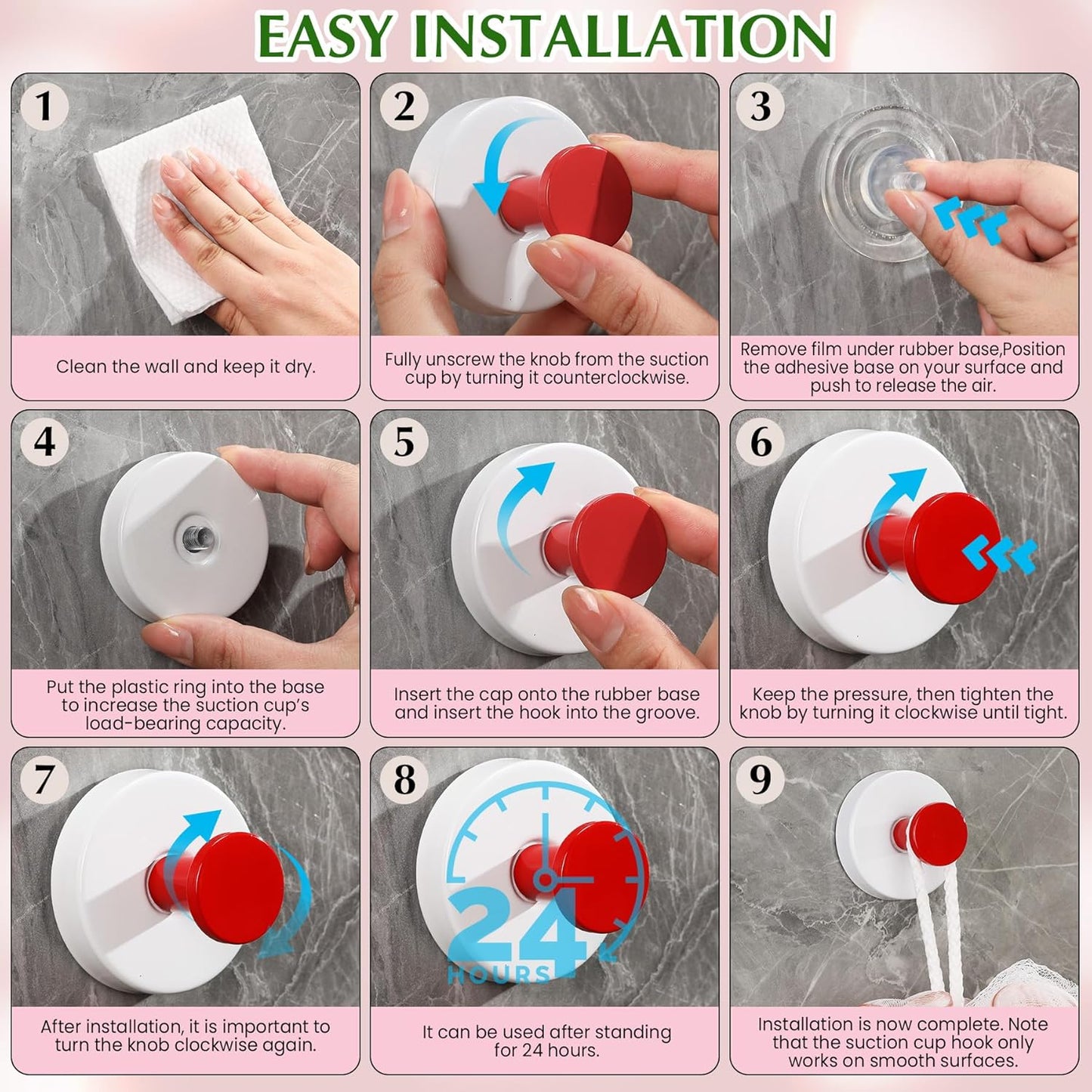 Suction Cup Hooks for Shower No-Drill Bathroom Hooks for Towels, Robes, Loofah Mountable on Bathroom Walls, Kitchen, Glass, Mirrors, Tile and Smooth,Non-Porous Surfaces (2, Klein Blue White)
