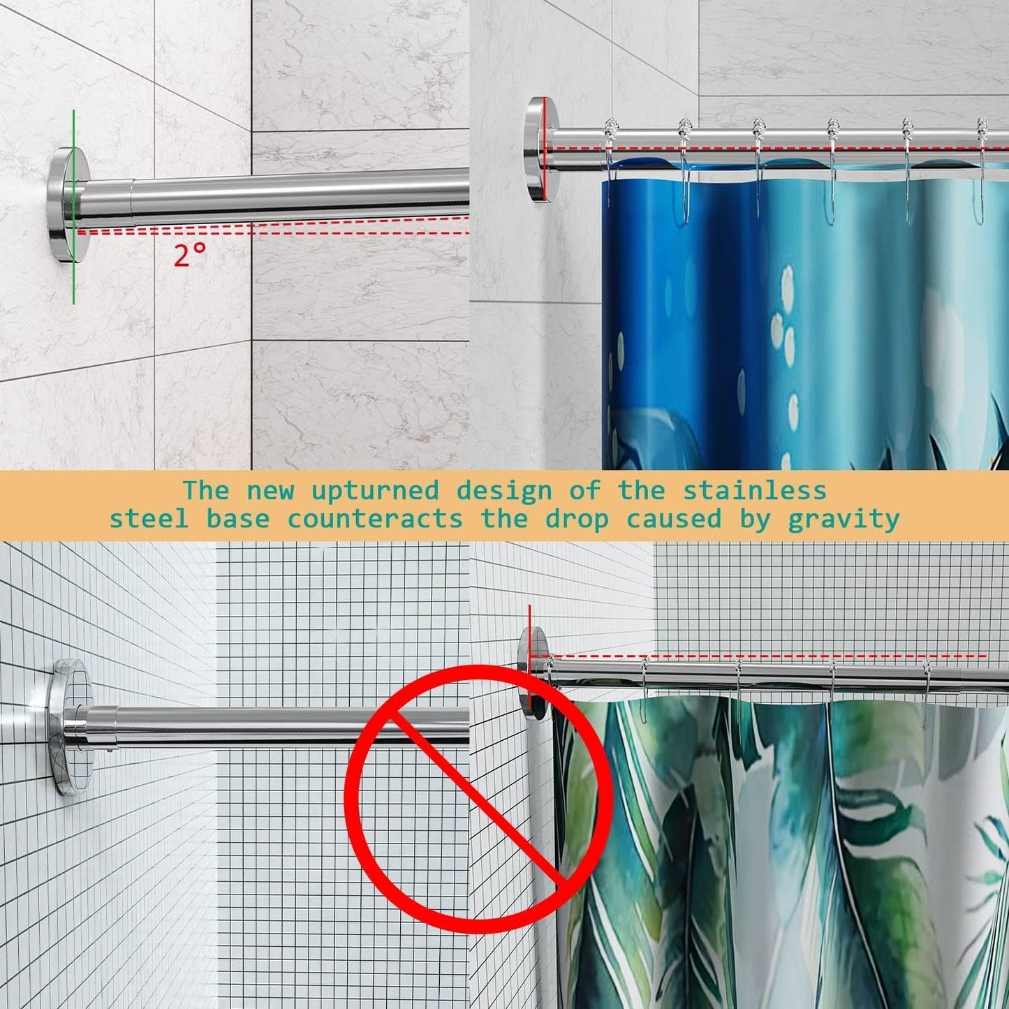 Stretchable 304 Stainless L Shaped Bathroom Bathtub Corner Shower Curtain Rod Rack (24"-69" x 24"-85", Maximum size 113''), Drill Free Install, for Bathroom, Clothing Store, Private Space