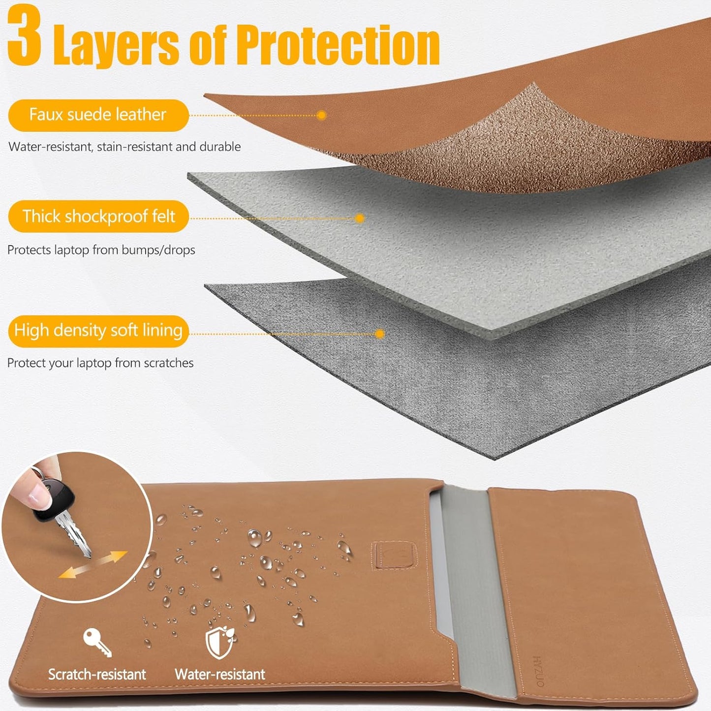 HYZUO 15-16 Inch Laptop Sleeve Case with Stand Feature for MacBook Pro 16 M4/M3/M2/M1 Pro/Max 2025-2019, XPS 15, MacBook Pro 15 2015-2012, Samsung Galaxy Book Flex/Pro 15, Brown