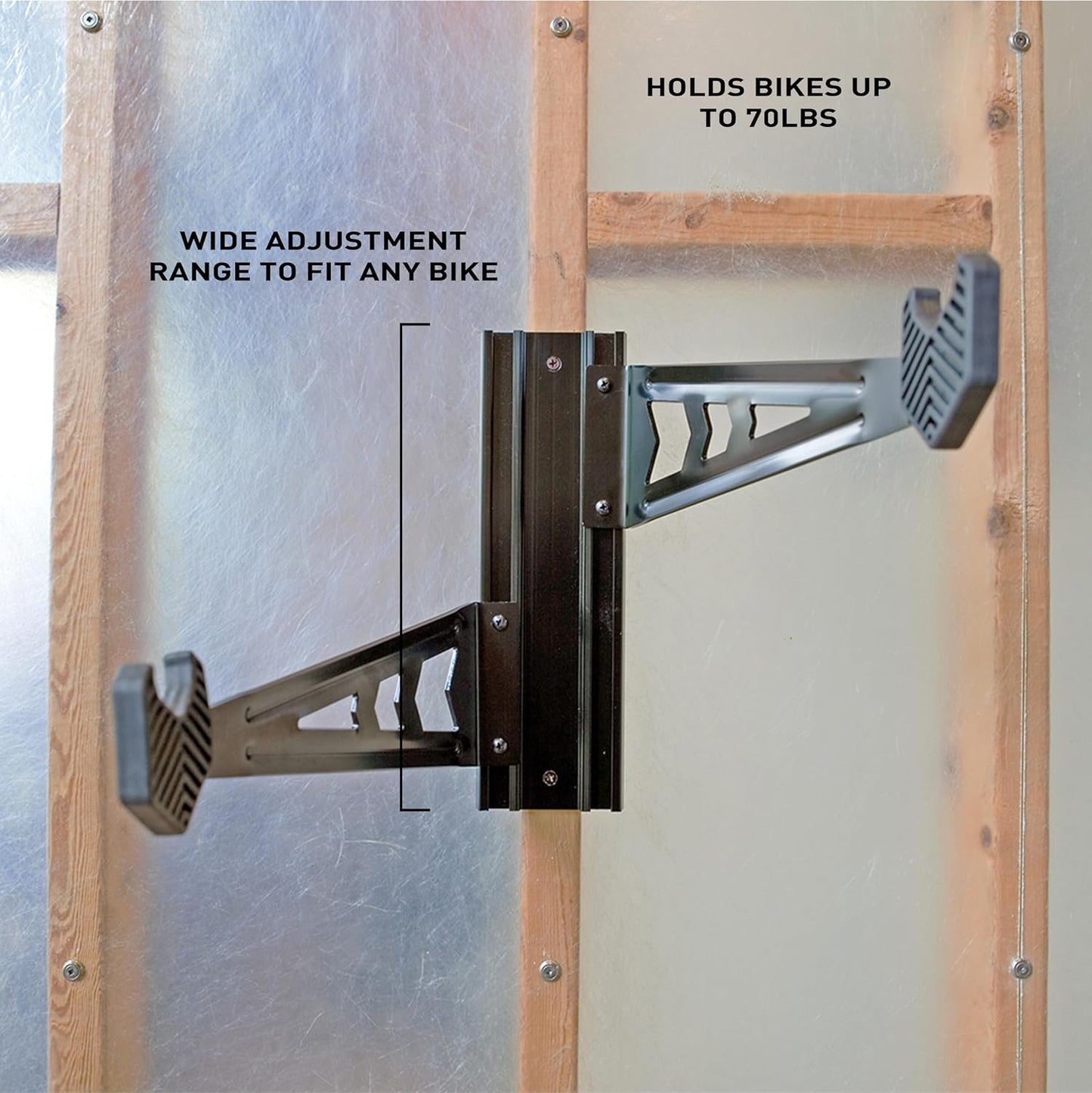 FEEDBACK SPORTS | Velo Wall Rack Bike Storage | Bicycle Hanger Mount W/Adjustable Arms | Road, Gravel, Mountain Bike Compatible | For Garage, Apartment, Shed | Black