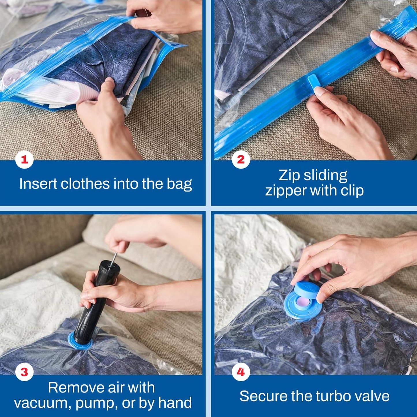 5 Pack Small Vacuum Storage Bags for Comforters, Blankets & Clothes – Vacuum Sealed Compression Bags with Hand Pump – Space Saver Storage Bags for Bedding, Moving, Travel & Organization