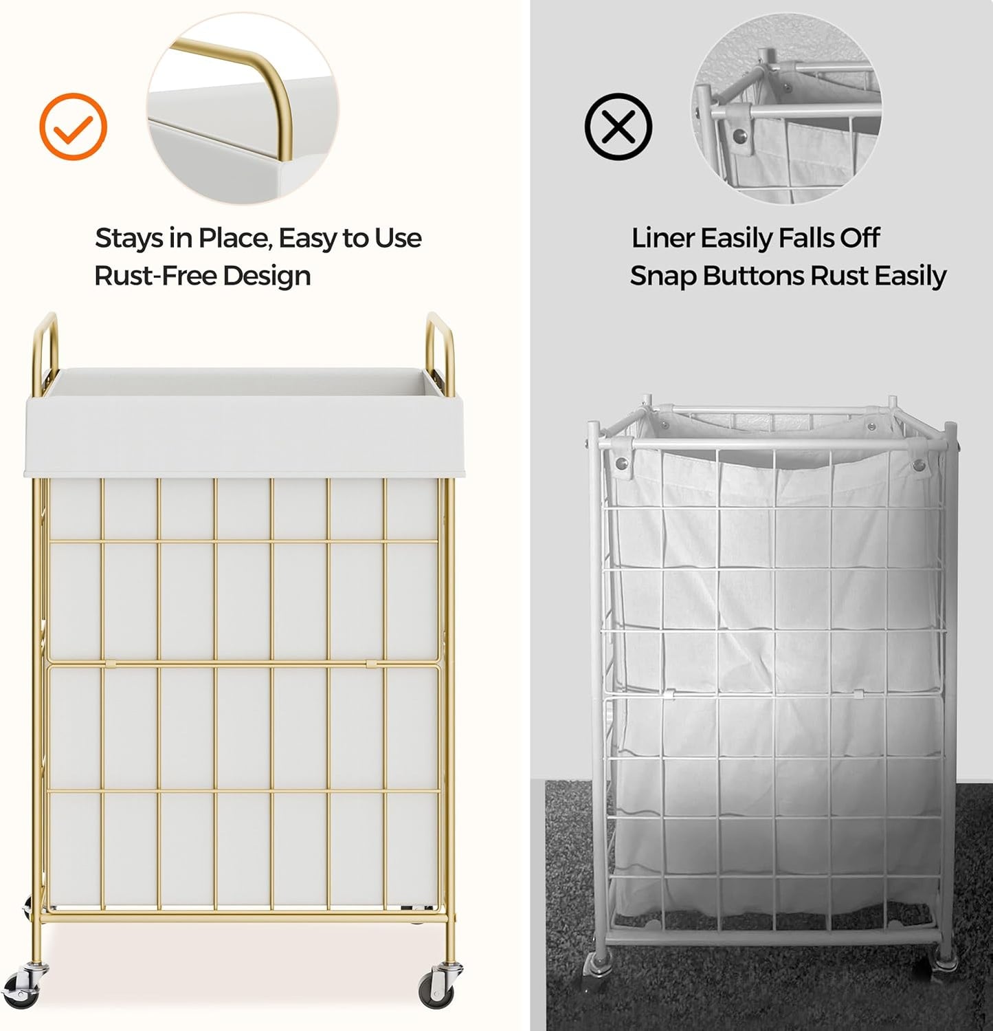Laundry Hamper with Wheels, 90L Laundry Basket with Handle, Laundry Sorter with Removable Liner Bag