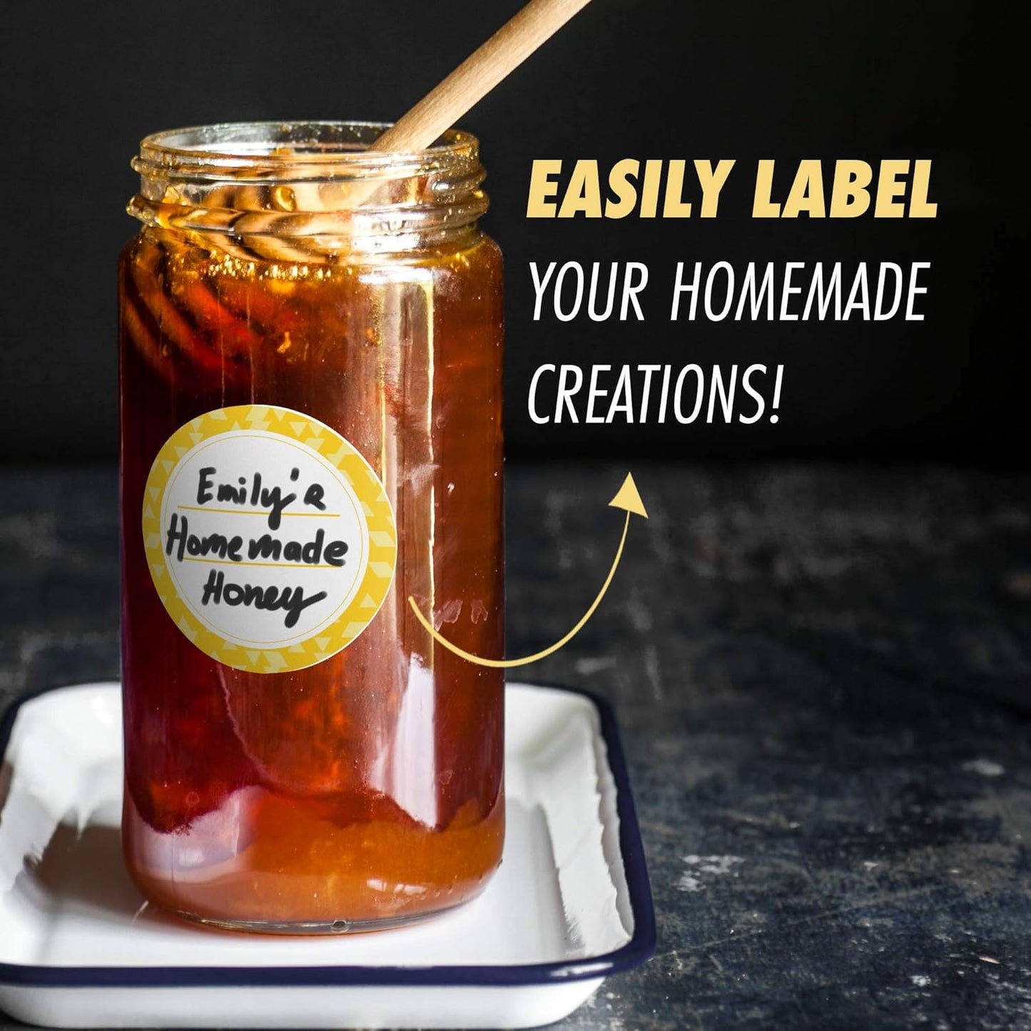 Canning Labels Dissolvable Stickers for Mason Jars and More (2" Round 200/roll) Canning Supplies Washes Off in Seconds Like Magic - Jar Labels Homemade Jam, Jelly, and More (Amber)