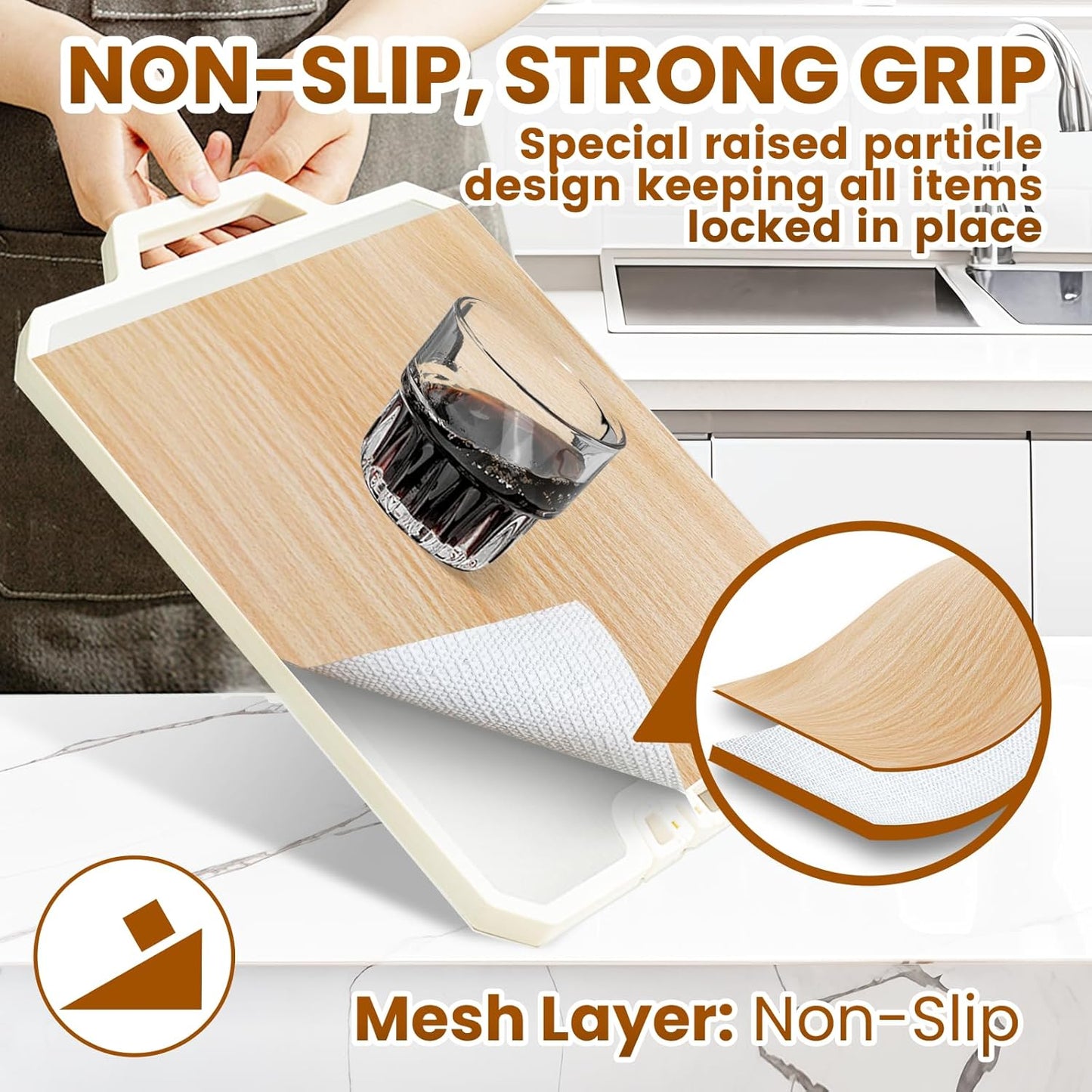 Drawer Shelf Liner for Kitchen Cabinets Non-Adhesive, Non Slip Shelf Paper Waterproof Thickened Cabinet Liners for Shelves, Strong Grip Mats for Cupboard, Dresser, Pantry, Beige, 12 in x 20 FT