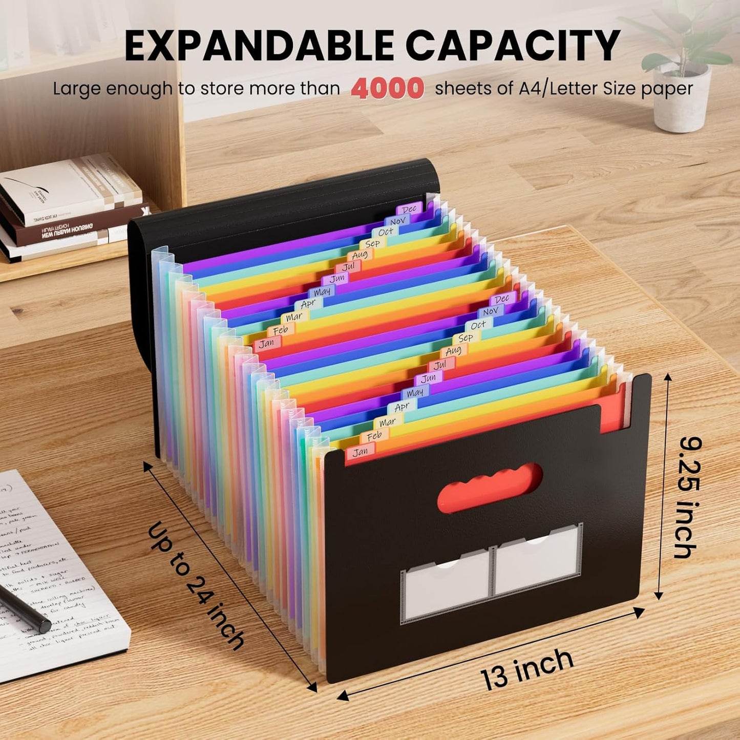 Sooez 24 Pockets Expanding File Folder with Blank Labels, According File Organizer with Expandable Cover, Desktop Accordion Folders Letter A4 Paper Document Storage Organizer, Purple