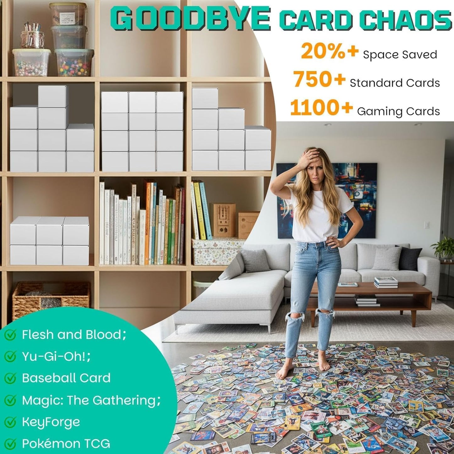 Card Box for Trading Cards Storage Box, Laminated Card Storage Box with Dividers, 1100 Count White Cardboard Boxes for Mtg/TCG/Magic/ Sports Card Storage,Trading Card Holder for Collector(3 Pack)