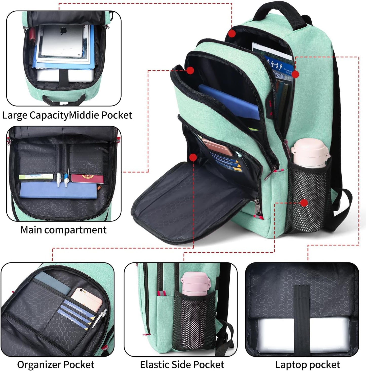 Della Gao Travel Laptop Backpack, Anti Theft Backpack for Men and Women with USB Slit Business Computer Backpack Bag (Green, 15.6 Inch)