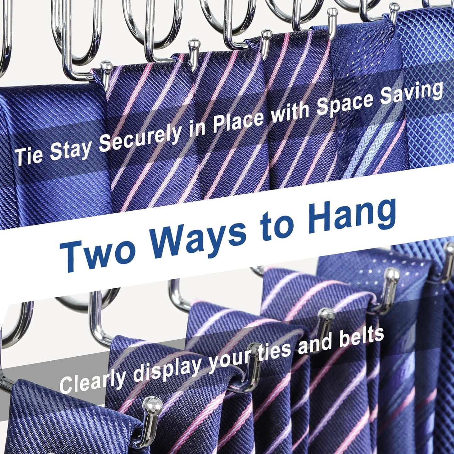 TOPIA HANGER 40 Hooks Belt Tie Hanger Space Saving for Closet, 2 IN 1 Belt Ties Racks Max 60 Belts with 60 Ties Capacity, Curved with Flat Hooks for Belts,Ties,Bras,Closet Organizers and Storage CT70N