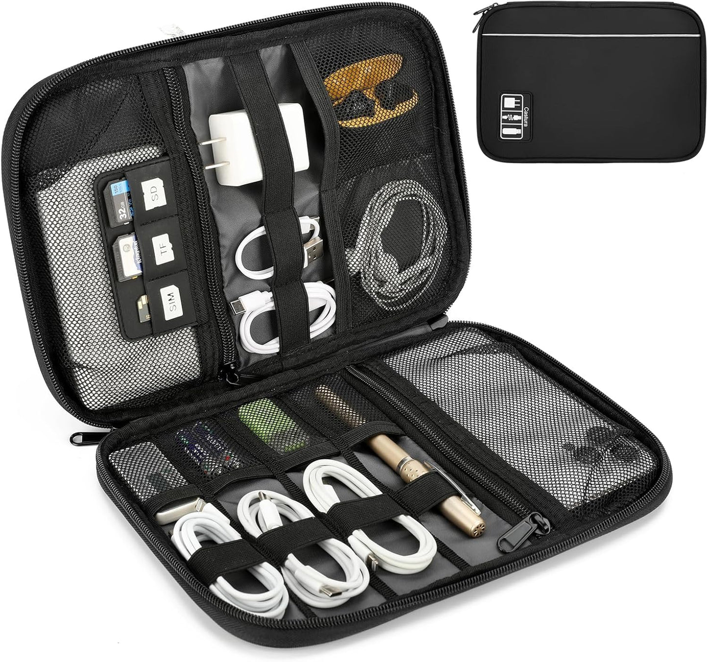 Electronic Organizer Travel Case, All-in-One Portable Cable Organizer Bag for Storage, Cord Organizer Tech Accessories for Cables, Chargers, Power Bank, Flash Drive, SD Card
