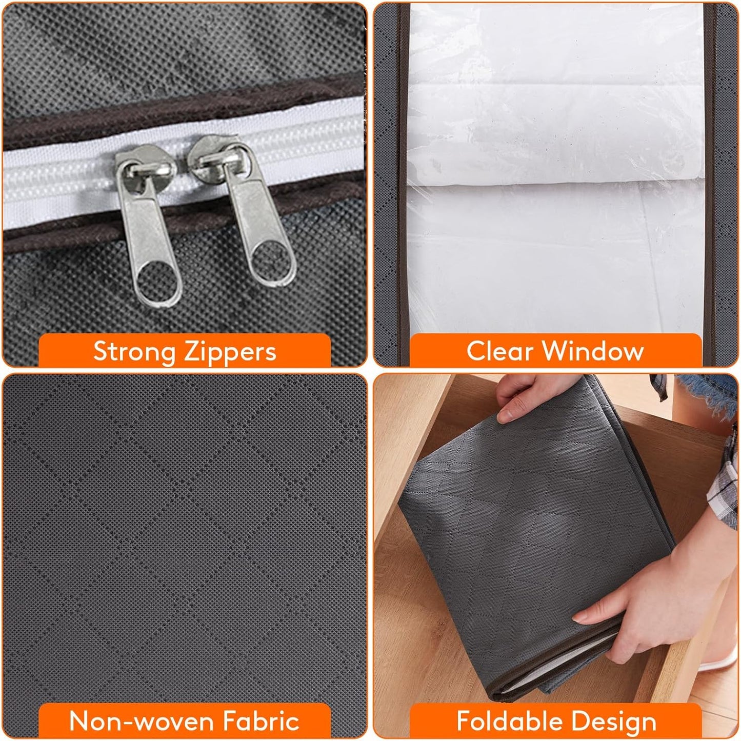 Lifewit 6 Packs 100L Clothes Storage Bag, Storage Bins for Clothes, Blankets, Comforters, Foldable Clothing Storage with Reinforced Handle, Sturdy Zipper, Closet Organizer With Clear Window, Gray