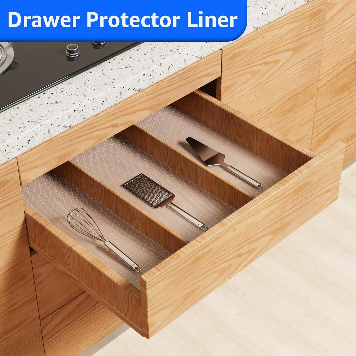 PABUSIOR Shelf Liners for Kitchen Cabinets - Clear Drawer Liners 15 inch Wide - Easy to Cut Waterproof Kitchen Cabinet Liner - Non-Adhesive Bathroom Cupboard Mat for Fridge 15 x 360 Inch
