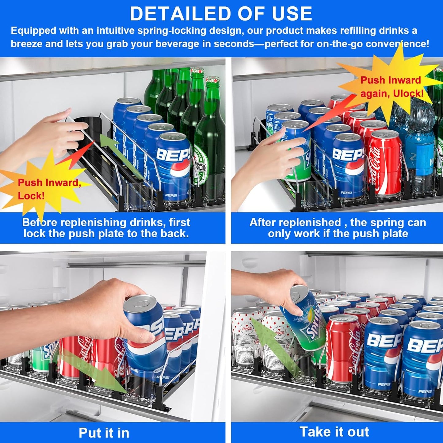 2024 Drink Organizer for Fridge, Upgrade Soda Can Dispenser for Refrigerator, Automatic Pusher Glide Fridge Can Organizer for Refrigerator, Fridge Soda Can Organizer (3 Rows Black)