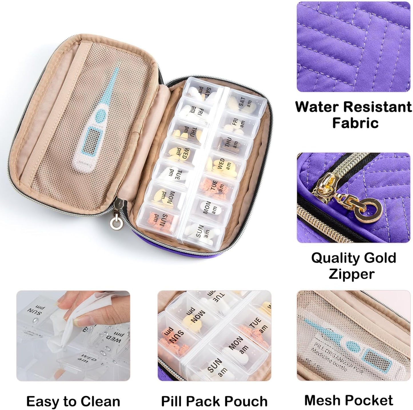 BAGSFY Pill Organizer Case 2 Times a Day- Weekly Medicine Organizer Travel Pill Box with Removable 7 Day Medicine Case Container for Fish Oil, Vitamin, Supplement
