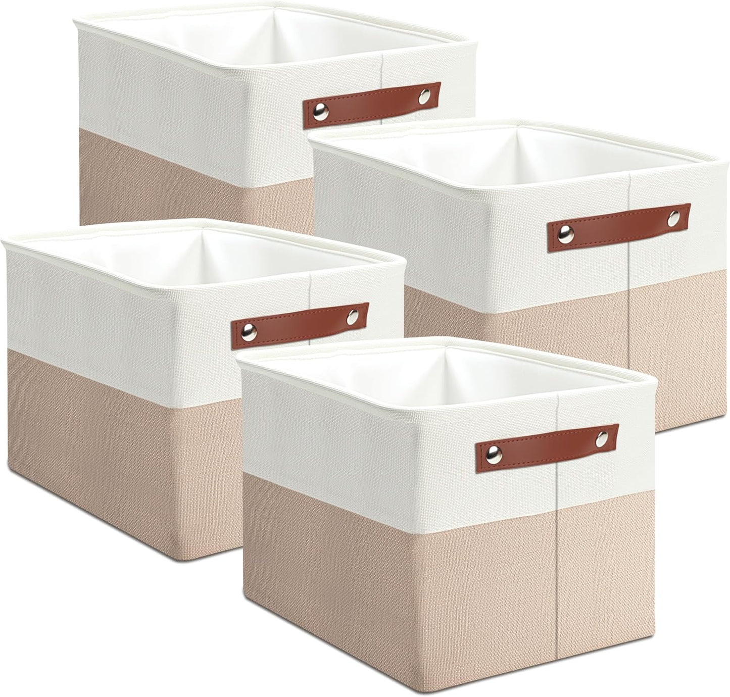 Storage Baskets with Handles, 4 Pack Foldable Storage Bins for Shelves, Linen Fabric Basket for Home Decorative,Organizing Cloth Toy Nursery