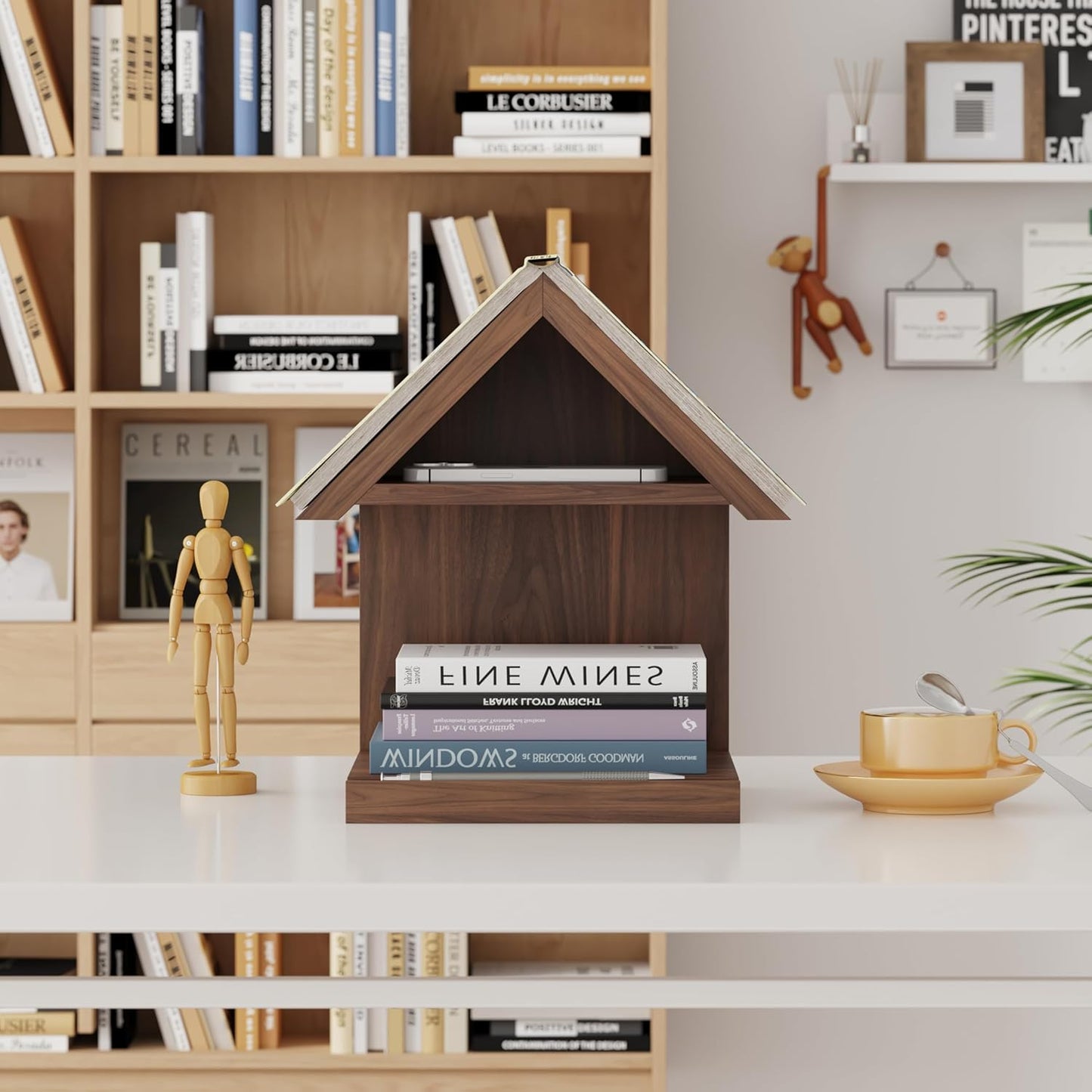 Floating Bedside Wood Bookshelf, Triangle Book Page Holder, Wooden Simple Bookcase for Bedroom Nightstand Library Office or Wall Decor Storage (Brown)