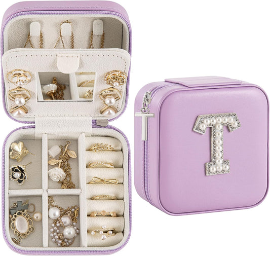 Travel Jewelry Case, Small Jewelry Box Organizer with Personalized Initials, Gifts for Girl Women, Wife Girlfriend Daughter Niece, Bridesmaid Gifts, Birthday